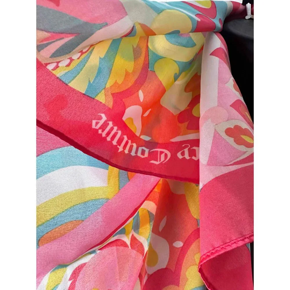 NWT Juicy Couture Scarf Womens Size One Size Multicolor Colorful Pattern 36” Sq.